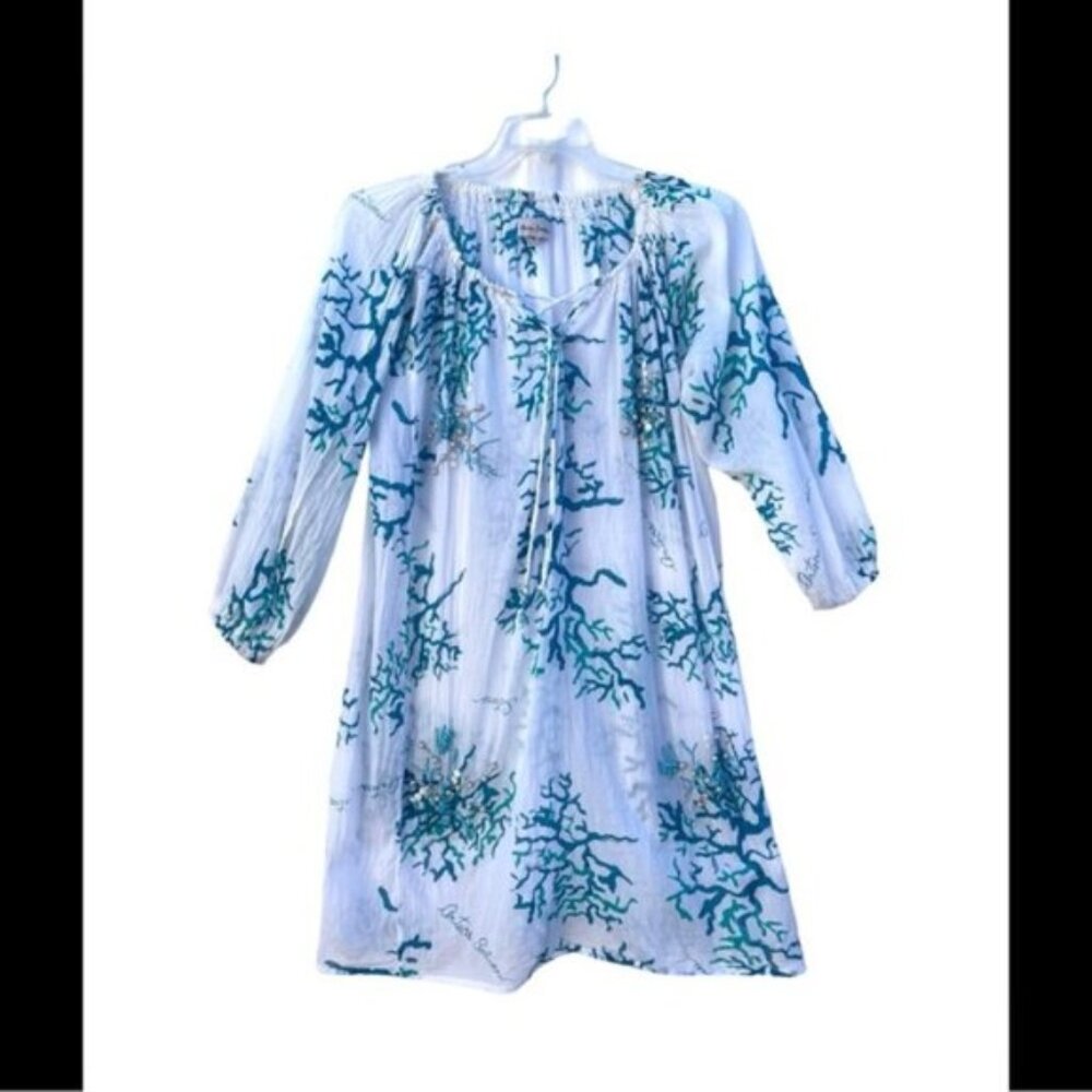 Women's Blue and White Swim Cover-Up